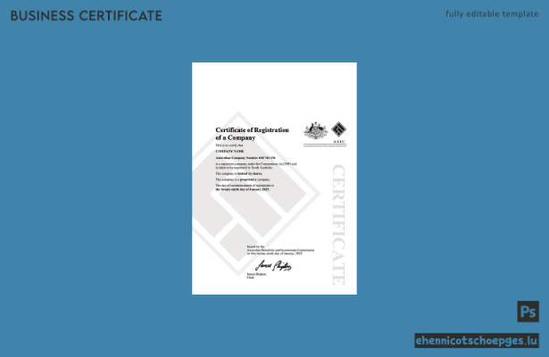 Australische Firmenregistrierungsurkunde (Word und PDF), Version 2 – Beispielvorschau